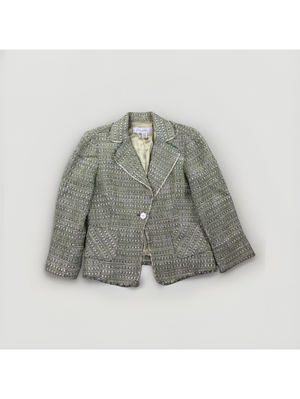 ZARA Tweed Blazer Jacket Green Size 10